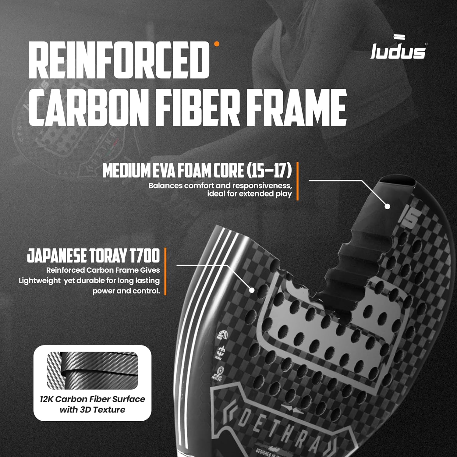 Racchetta da Padel 12K | 100% Fibra di Carbonio |Massima Controllo e Precisione - Struttura Leggera 360g-+ con EVA 15 17